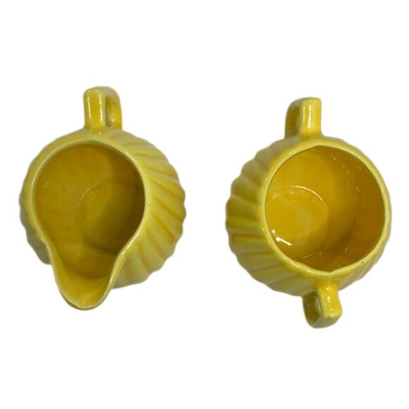 Vintage Ribbed Cream Sugar Bowl Set Pitcher Cottagecore Shabby Decor Mid Century - Picture 6 of 6